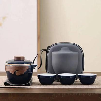 With Travelling Ba Chinese Kung Fu Tea Set Travel Set Ceramic Portable Teapot Porcelain Teaset Gaiwan Tea Cups Tea Tool