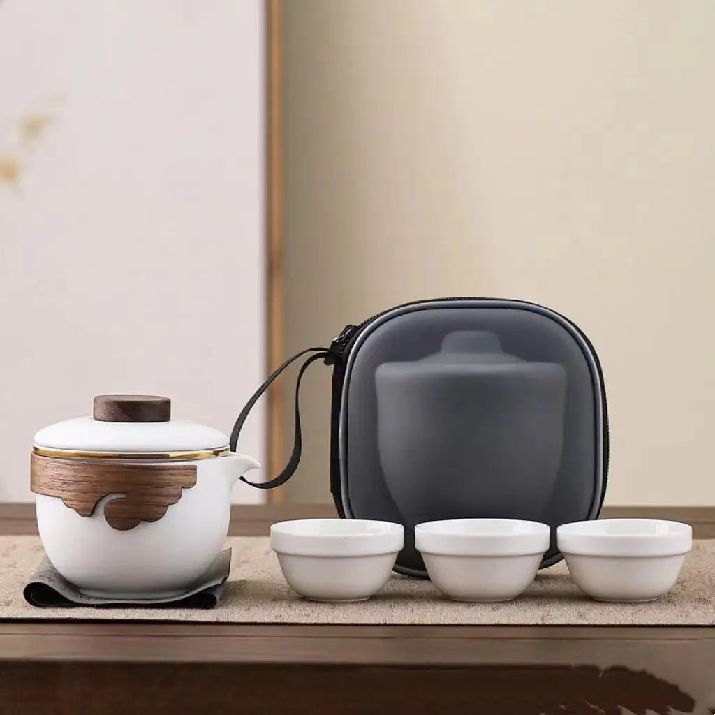 With Travelling Ba Chinese Kung Fu Tea Set Travel Set Ceramic Portable Teapot Porcelain Teaset Gaiwan Tea Cups Tea Tool