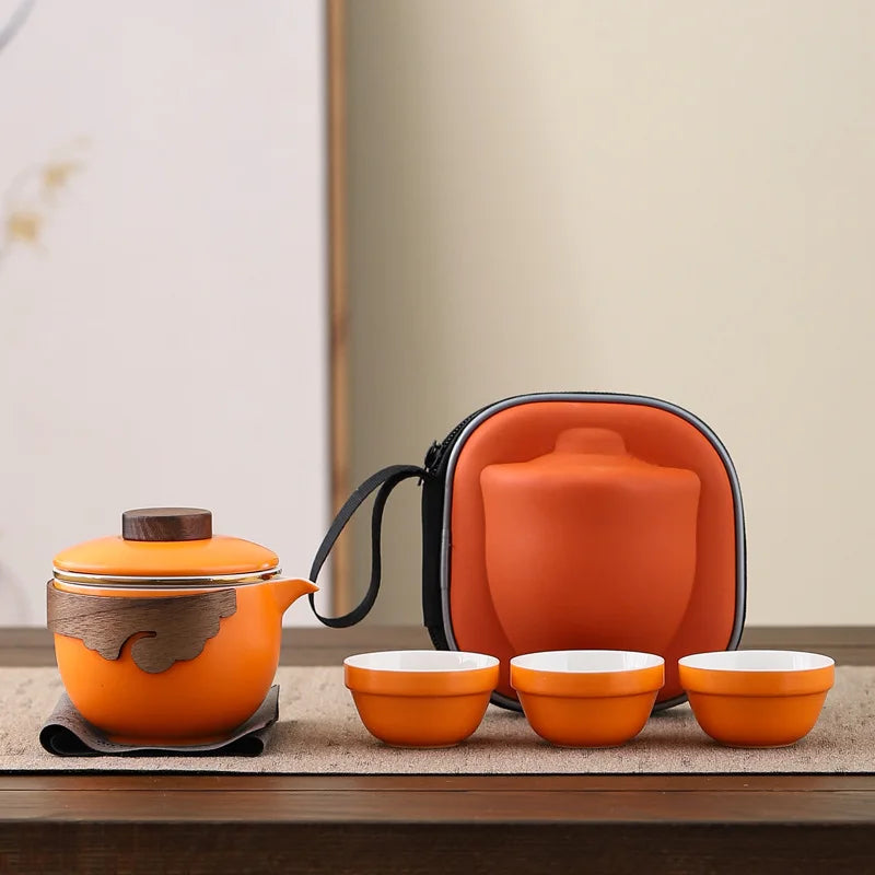 With Travelling Ba Chinese Kung Fu Tea Set Travel Set Ceramic Portable Teapot Porcelain Teaset Gaiwan Tea Cups Tea Tool