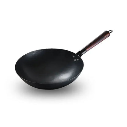 Wok Burner Traditional Authentic Hand Hammered Carbon Steel Round Bottom Stir Fry Pans Birch Handle Wok Pan