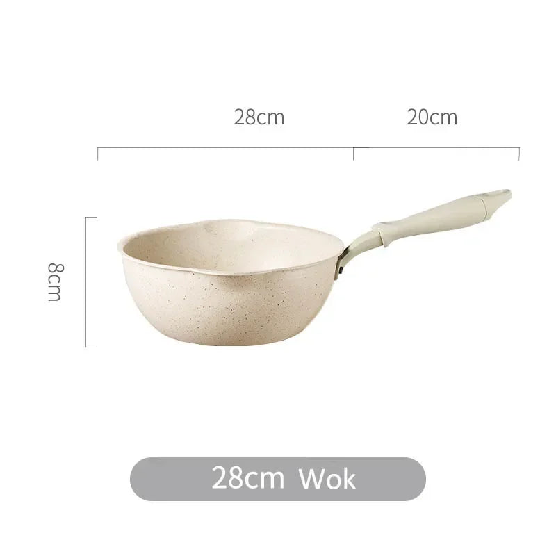 Wok Kitchen Non-stick Pan Maifan Stone Skillet Aluminum Frying Pan Japanese Household Woks Kitchen Cookware Cooking Pot with Lid