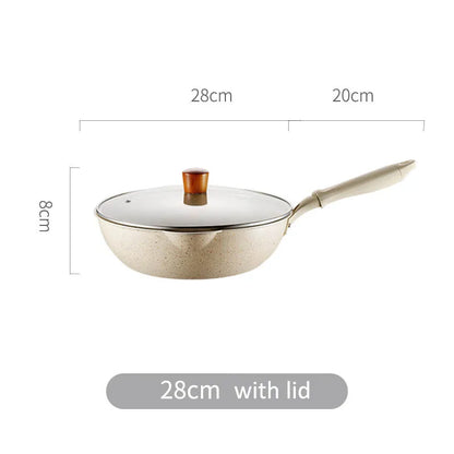 Wok Kitchen Non-stick Pan Maifan Stone Skillet Aluminum Frying Pan Japanese Household Woks Kitchen Cookware Cooking Pot with Lid