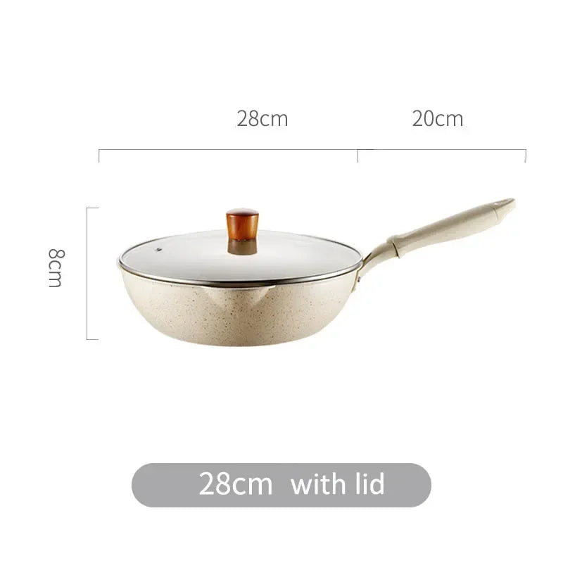 Wok Kitchen Non-stick Pan Maifan Stone Skillet Aluminum Frying Pan Japanese Household Woks Kitchen Cookware Cooking Pot with Lid