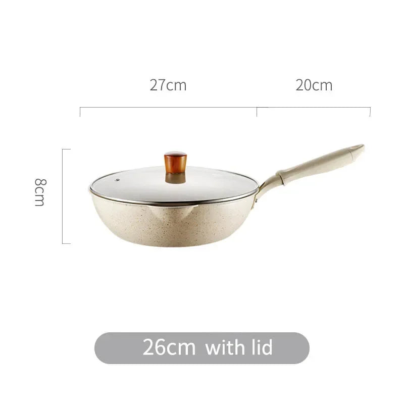 Wok Kitchen Non-stick Pan Maifan Stone Skillet Aluminum Frying Pan Japanese Household Woks Kitchen Cookware Cooking Pot with Lid