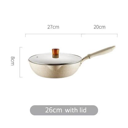 Wok Kitchen Non-stick Pan Maifan Stone Skillet Aluminum Frying Pan Japanese Household Woks Kitchen Cookware Cooking Pot with Lid
