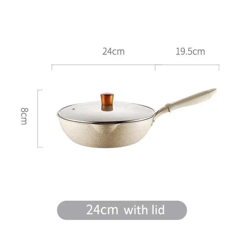 Wok Kitchen Non-stick Pan Maifan Stone Skillet Aluminum Frying Pan Japanese Household Woks Kitchen Cookware Cooking Pot with Lid