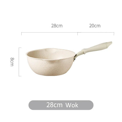 Wok Kitchen Non-stick Pan Maifan Stone Skillet Aluminum Frying Pan Japanese Household Woks Kitchen Cookware Cooking Pot with Lid