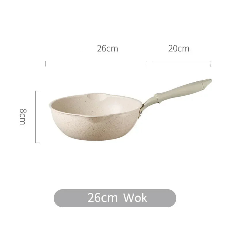 Wok Kitchen Non-stick Pan Maifan Stone Skillet Aluminum Frying Pan Japanese Household Woks Kitchen Cookware Cooking Pot with Lid
