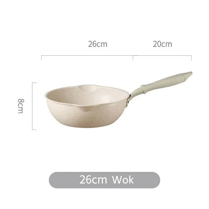Wok Kitchen Non-stick Pan Maifan Stone Skillet Aluminum Frying Pan Japanese Household Woks Kitchen Cookware Cooking Pot with Lid