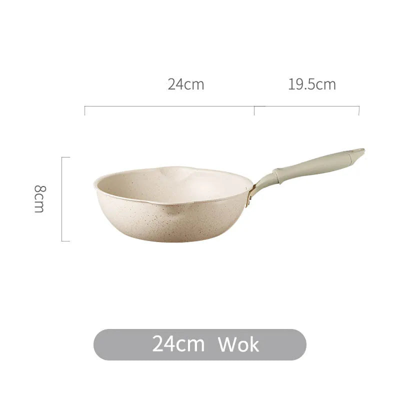 Wok Kitchen Non-stick Pan Maifan Stone Skillet Aluminum Frying Pan Japanese Household Woks Kitchen Cookware Cooking Pot with Lid