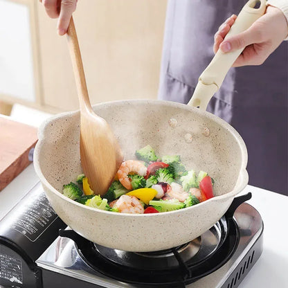 Wok Kitchen Non-stick Pan Maifan Stone Skillet Aluminum Frying Pan Japanese Household Woks Kitchen Cookware Cooking Pot with Lid