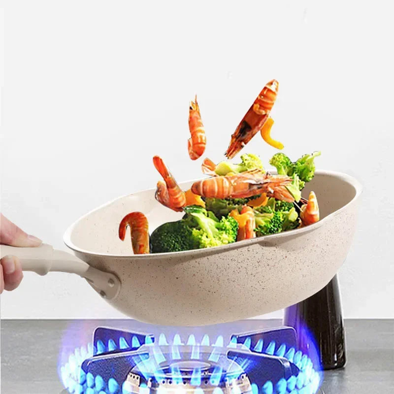 Wok Kitchen Non-stick Pan Maifan Stone Skillet Aluminum Frying Pan Japanese Household Woks Kitchen Cookware Cooking Pot with Lid