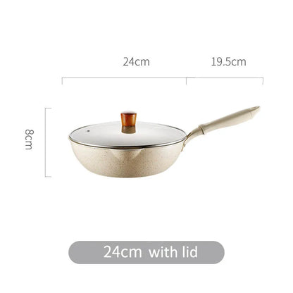 Wok Kitchen Non-stick Pan Maifan Stone Skillet Aluminum Frying Pan Japanese Household Woks Kitchen Cookware Cooking Pot with Lid