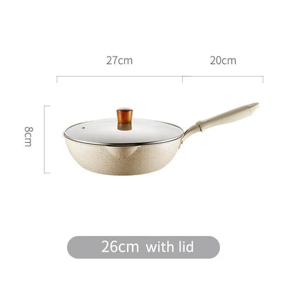 Wok Kitchen Non-stick Pan Maifan Stone Skillet Aluminum Frying Pan Japanese Household Woks Kitchen Cookware Cooking Pot with Lid