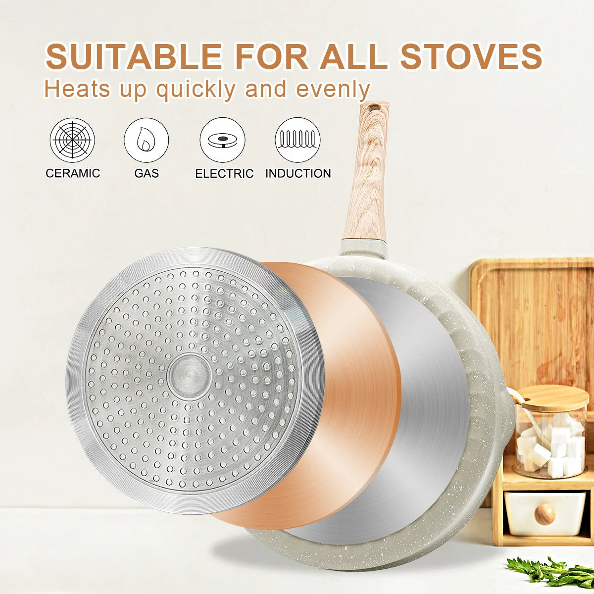 Wok Pan With Lid 28cm Durable Non Stick Cooking Pots Thickened Bottom Kitchen Cooking Frying Pan General Gas &Induction