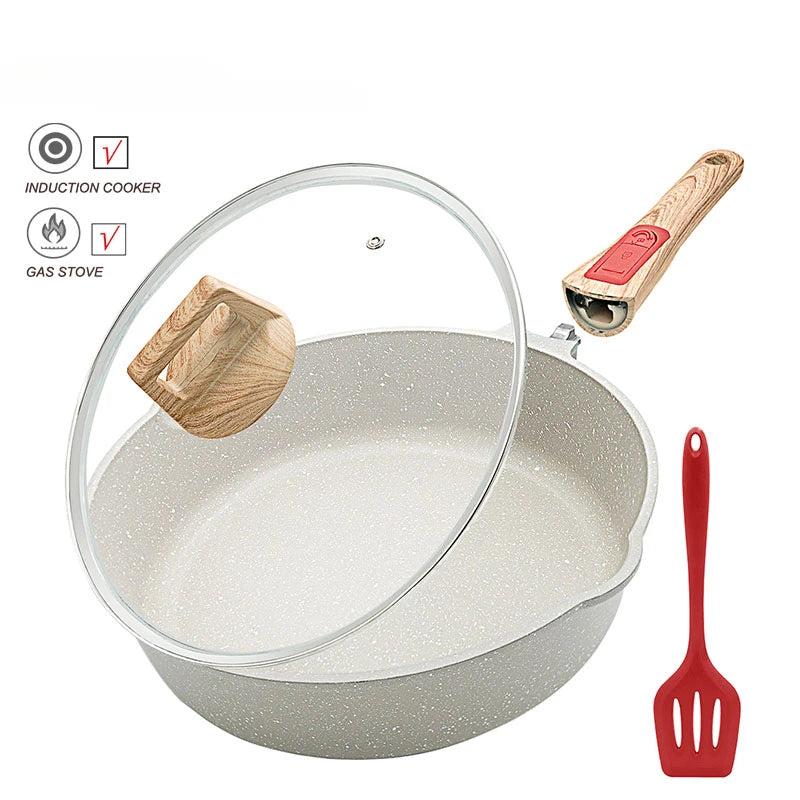 Wok Pan With Lid 28cm Durable Non Stick Cooking Pots Thickened Bottom Kitchen Cooking Frying Pan General Gas &Induction
