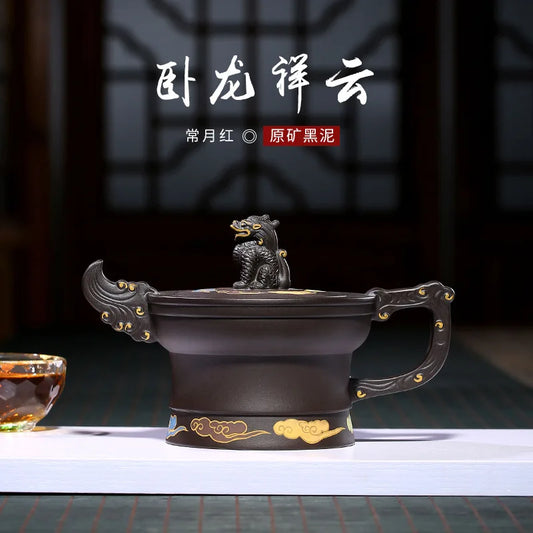 Wolong Xiangyun Purple Clay Pot Factory Direct Sales Changyue Red Full Modeling Clay Painted Teapot Tea Set Raw Ore Black Clay P
