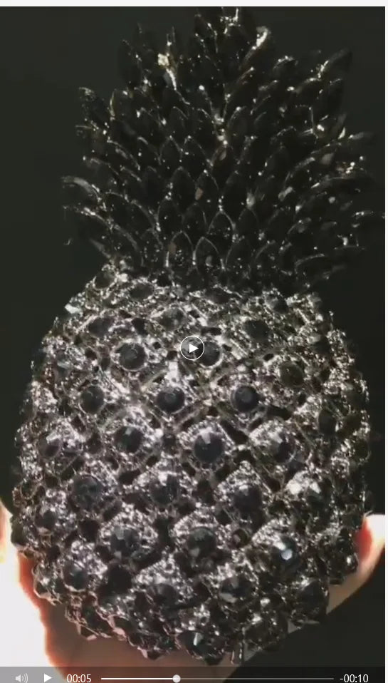 Woman Black Pineapple Shape Fruit Clutch Bag Diamond Party Dinner Crystal Evening Purse Wedding Bridal Banquet Cocktail Handbag