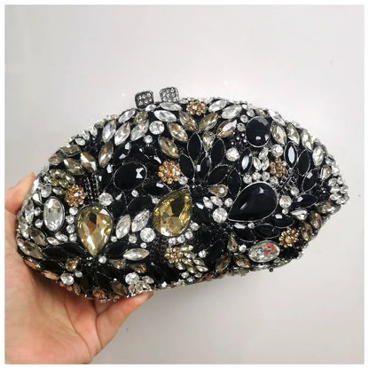 Woman Black Silver Multicolored Diamond Party Handbag Elegant Hollow Crystal Evening Purse Wedding Bridal Rhinestone Clutch Bag
