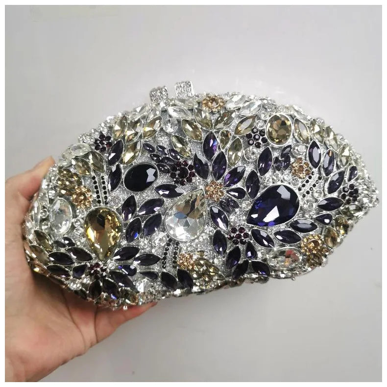 Woman Black Silver Multicolored Diamond Party Handbag Elegant Hollow Crystal Evening Purse Wedding Bridal Rhinestone Clutch Bag