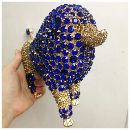 Woman Blue Diamond Party Dog Shape Handbag Animal Hollow Out Crystal Evening Purse Wedding Bridal Cute Birthday Banquet Gift Bag