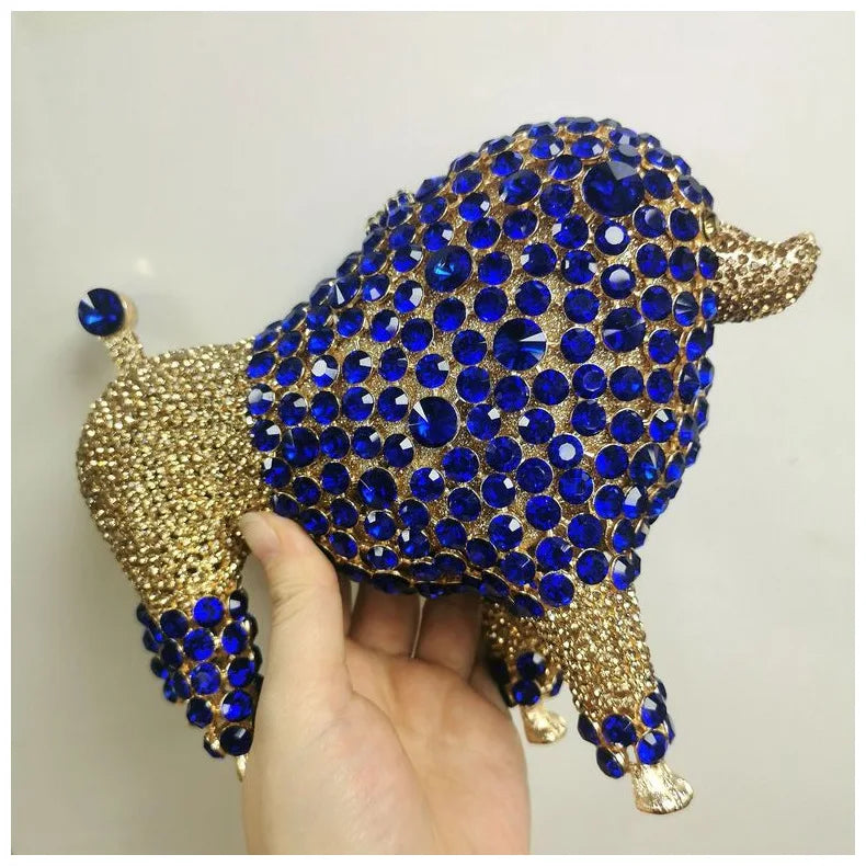 Woman Blue Diamond Party Dog Shape Handbag Animal Hollow Out Crystal Evening Purse Wedding Bridal Cute Birthday Banquet Gift Bag