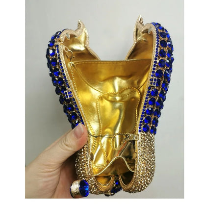 Woman Blue Diamond Party Dog Shape Handbag Animal Hollow Out Crystal Evening Purse Wedding Bridal Cute Birthday Banquet Gift Bag