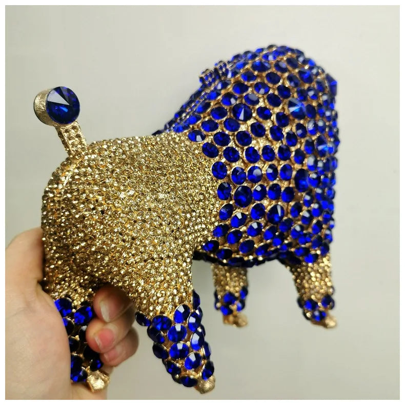 Woman Blue Diamond Party Dog Shape Handbag Animal Hollow Out Crystal Evening Purse Wedding Bridal Cute Birthday Banquet Gift Bag