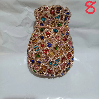 Woman Blue Multicolores Diamond Money Bag Shape Purse Bridal Dinner Prom Colorful Handbag Wedding Party Crystal Shinny Lady Bags