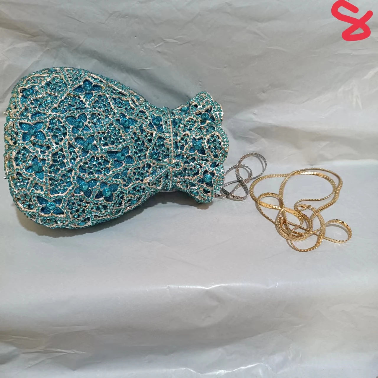 Woman Blue Multicolores Diamond Money Bag Shape Purse Bridal Dinner Prom Colorful Handbag Wedding Party Crystal Shinny Lady Bags