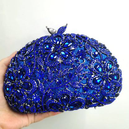 Woman Blue Purple Gold Diamond Evening Flower Purse Bridal Dinner Floral Stone Handbag Hollow Crystal Wedding Party Clutch Bag