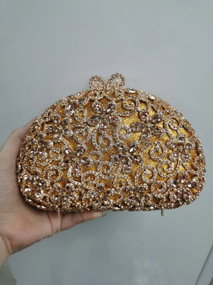 Woman Blue Purple Gold Diamond Evening Flower Purse Bridal Dinner Floral Stone Handbag Hollow Crystal Wedding Party Clutch Bag