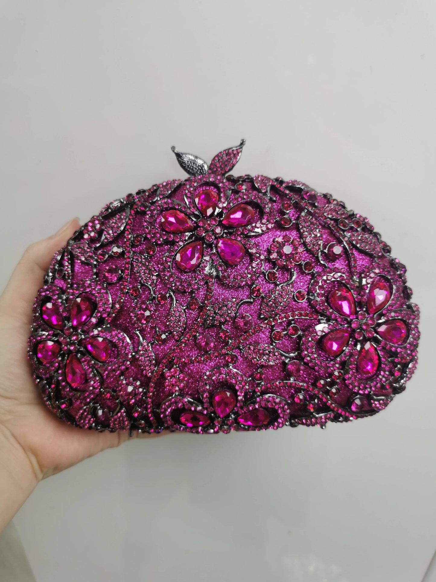 Woman Blue Purple Gold Diamond Evening Flower Purse Bridal Dinner Floral Stone Handbag Hollow Crystal Wedding Party Clutch Bag