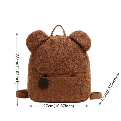Woman Cartoon Plush Backpack New Embroidery Cute Backpack For School Bear Ears Anima Small Backpack Kawaii Bookbag