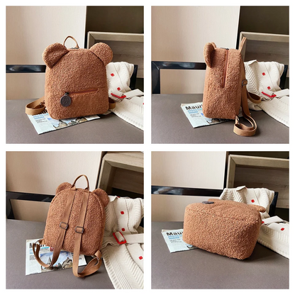 Woman Cartoon Plush Backpack New Embroidery Cute Backpack For School Bear Ears Anima Small Backpack Kawaii Bookbag