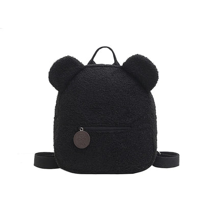 Woman Cartoon Plush Backpack New Embroidery Cute Backpack For School Bear Ears Anima Small Backpack Kawaii Bookbag