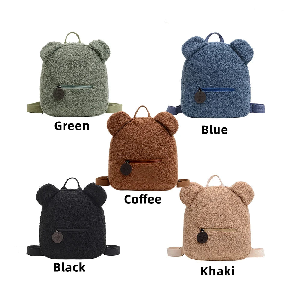 Woman Cartoon Plush Backpack New Embroidery Cute Backpack For School Bear Ears Anima Small Backpack Kawaii Bookbag