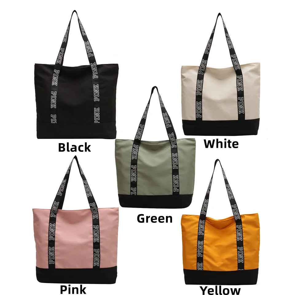 Woman Casual Shoulder Bags Ladies Colorblock Letter Graphic Tote Handbags Fashion Sports Fitness Tote Bag Travel Shopper Bag