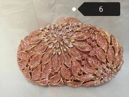 Woman Champagne Gold Pink Diamond Flower Evening Purse High Quality Bridal Dinner Handbag Wedding Party Crystal Floral Lady Bag