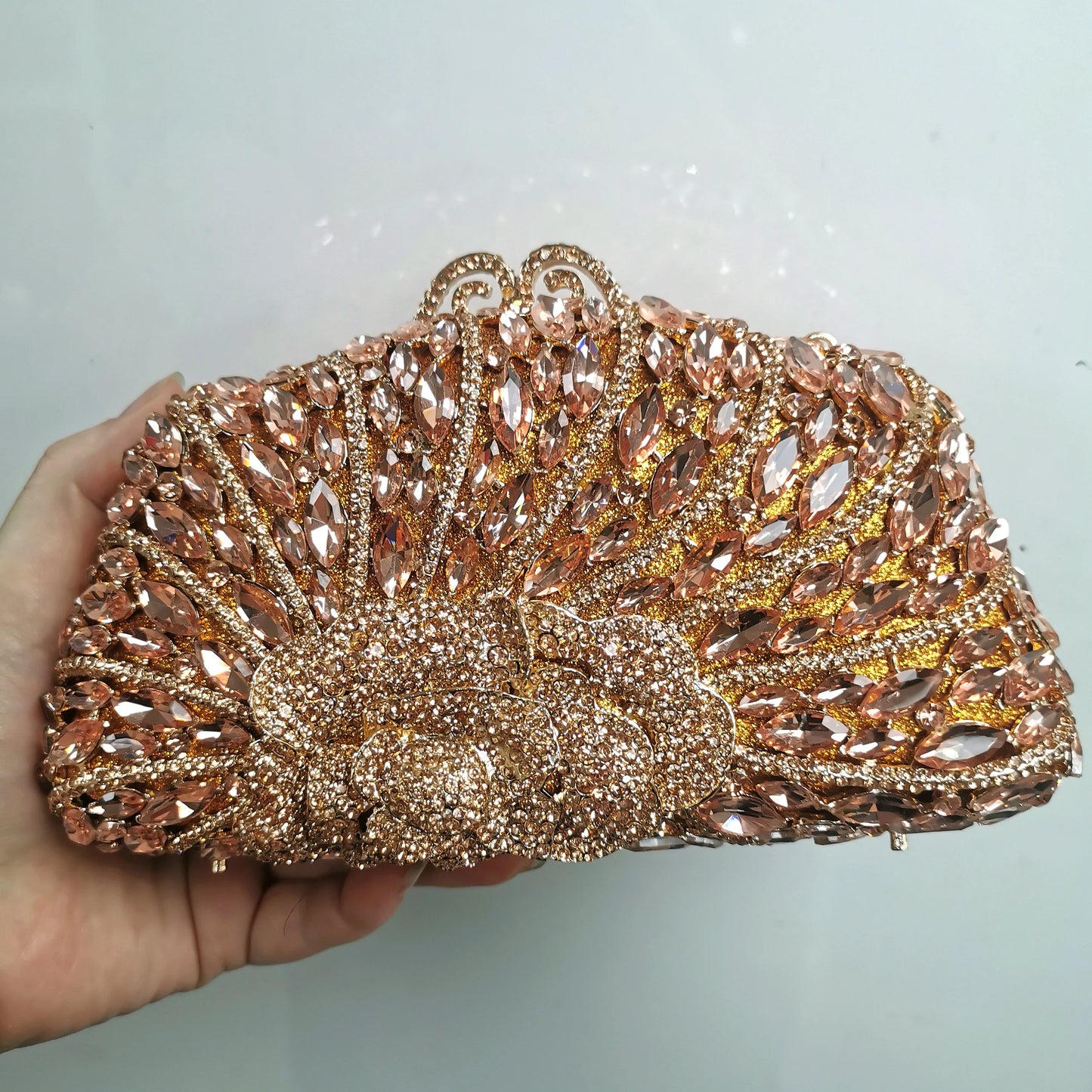 Woman Champagne Purple Silver Diamond Hollow Out Flower Purse Bridal Dinner Floral Gift Handbag Crystal Wedding Party Clutch Bag