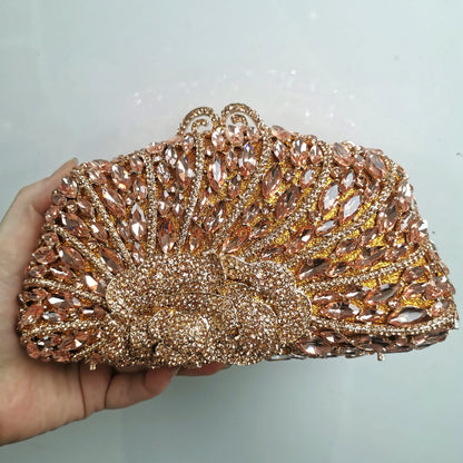 Woman Champagne Purple Silver Diamond Hollow Out Flower Purse Bridal Dinner Floral Gift Handbag Crystal Wedding Party Clutch Bag