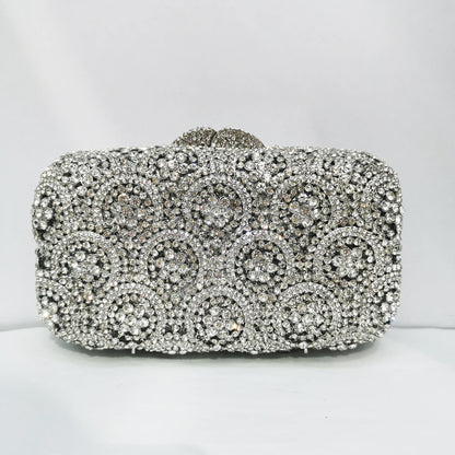 Woman Champagne Silver Gold Pink Diamond Handbag Wedding Bride Crystal Flower Evening Bag Party Dinner Gala Elegant Floral Purse