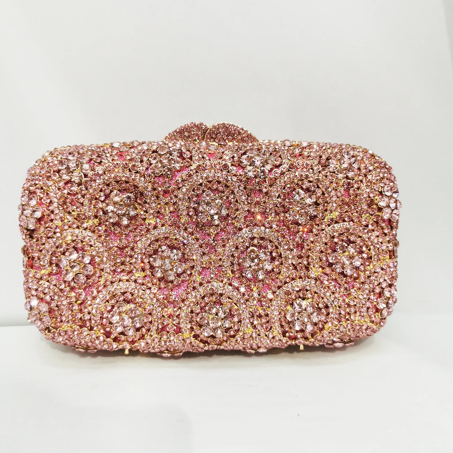 Woman Champagne Silver Gold Pink Diamond Handbag Wedding Bride Crystal Flower Evening Bag Party Dinner Gala Elegant Floral Purse