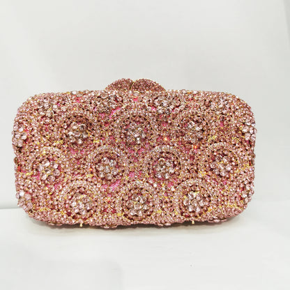 Woman Champagne Silver Gold Pink Diamond Handbag Wedding Bride Crystal Flower Evening Bag Party Dinner Gala Elegant Floral Purse