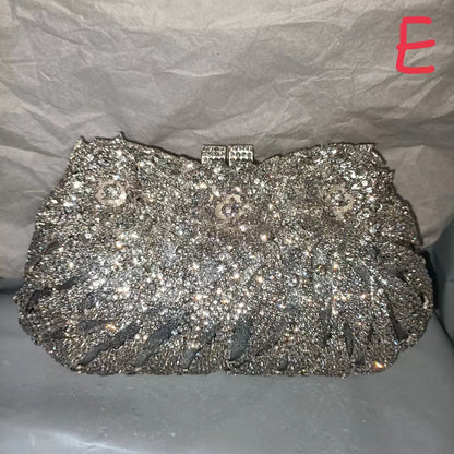 Woman Champagne Silver Green Grey Gold Flower Diamond Purse Bridal Dinner Floral Handbag Wedding Party Crystal Female Clutch Bag