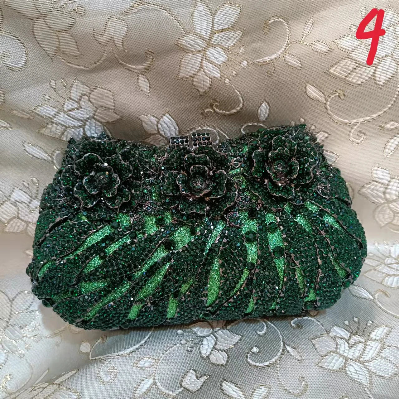 Woman Champagne Silver Green Grey Gold Flower Diamond Purse Bridal Dinner Floral Handbag Wedding Party Crystal Female Clutch Bag