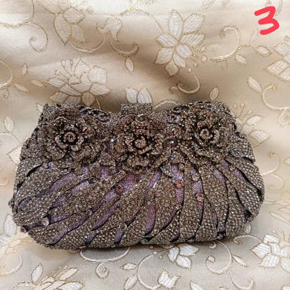Woman Champagne Silver Green Grey Gold Flower Diamond Purse Bridal Dinner Floral Handbag Wedding Party Crystal Female Clutch Bag