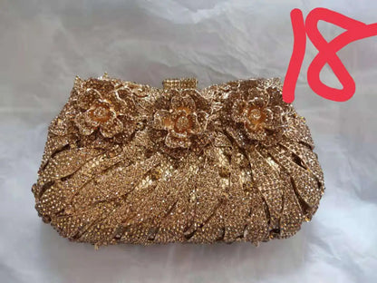 Woman Champagne Silver Green Grey Gold Flower Diamond Purse Bridal Dinner Floral Handbag Wedding Party Crystal Female Clutch Bag