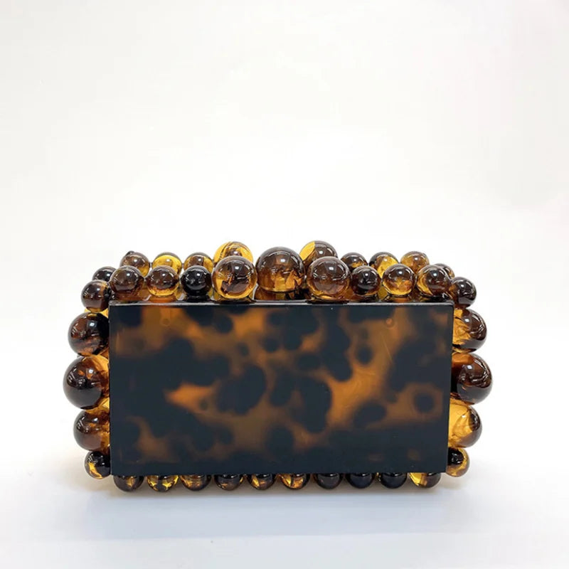 Woman Colorful New Arrival Acrylic Purse Pink Gold Green Silver Black Leopard Handbag Wedding Bridal Birthday Party Evening Bag