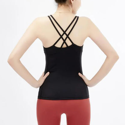 Woman Cross Back Tank Top Bras Stretchy Tight Crop Top black white color
